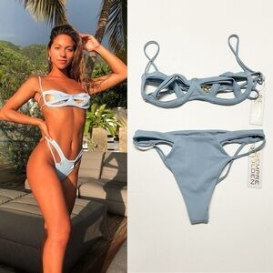 Siempre Golden Womens Baby Blue Body Con Scorpio Cut Out Cheeky Bikini